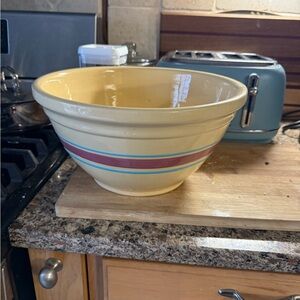 12” Vintage Mccoy Yellow, Pink and Blue pottery Mixing Bowl
